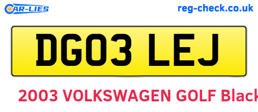DG03LEJ are the vehicle registration plates.