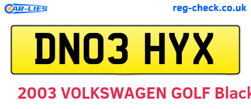 DN03HYX are the vehicle registration plates.