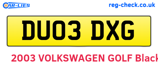 DU03DXG are the vehicle registration plates.