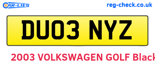 DU03NYZ are the vehicle registration plates.