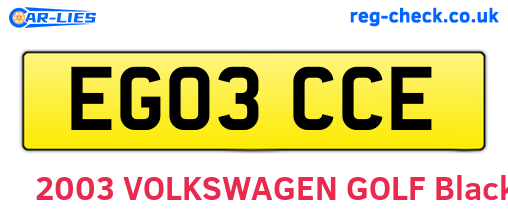 EG03CCE are the vehicle registration plates.