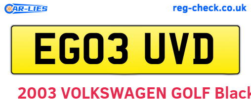 EG03UVD are the vehicle registration plates.