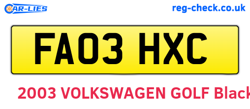 FA03HXC are the vehicle registration plates.