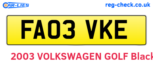 FA03VKE are the vehicle registration plates.
