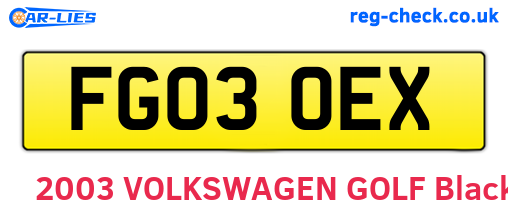 FG03OEX are the vehicle registration plates.