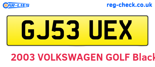 GJ53UEX are the vehicle registration plates.