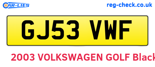 GJ53VWF are the vehicle registration plates.