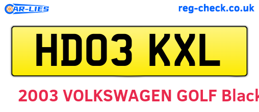 HD03KXL are the vehicle registration plates.