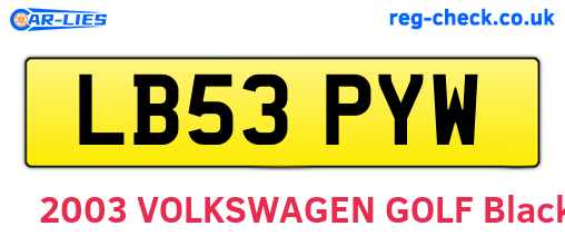 LB53PYW are the vehicle registration plates.
