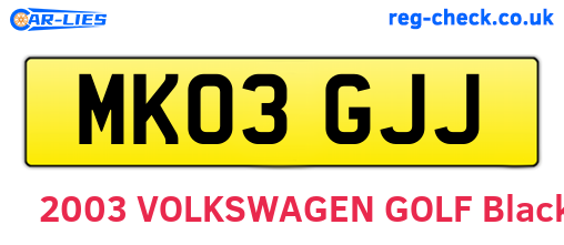 MK03GJJ are the vehicle registration plates.