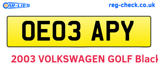 OE03APY are the vehicle registration plates.