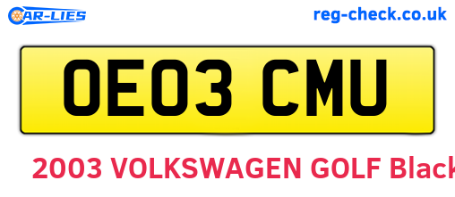 OE03CMU are the vehicle registration plates.