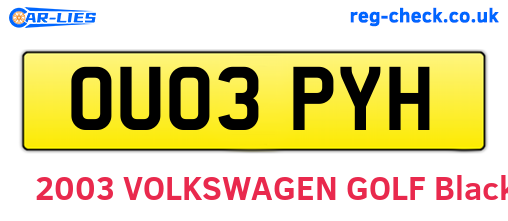 OU03PYH are the vehicle registration plates.