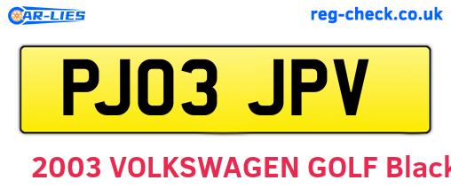 PJ03JPV are the vehicle registration plates.