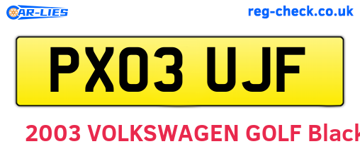 PX03UJF are the vehicle registration plates.