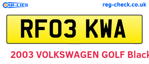RF03KWA are the vehicle registration plates.