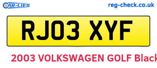 RJ03XYF are the vehicle registration plates.