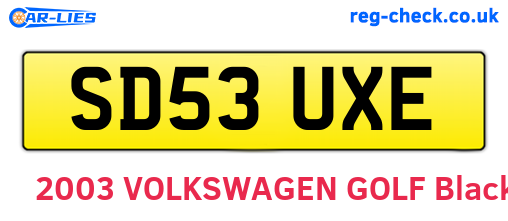 SD53UXE are the vehicle registration plates.