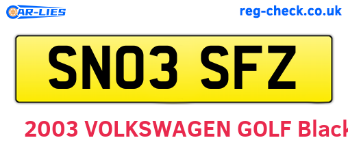 SN03SFZ are the vehicle registration plates.