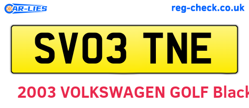 SV03TNE are the vehicle registration plates.