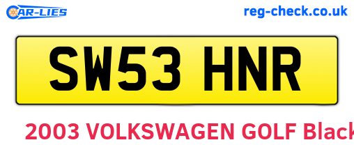 SW53HNR are the vehicle registration plates.