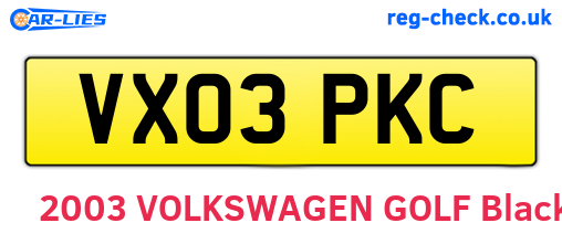 VX03PKC are the vehicle registration plates.