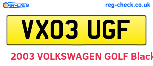 VX03UGF are the vehicle registration plates.