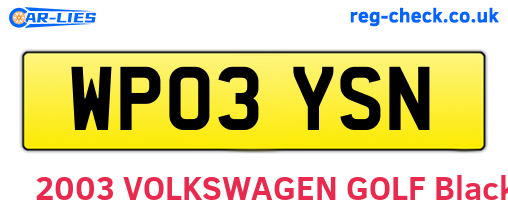 WP03YSN are the vehicle registration plates.