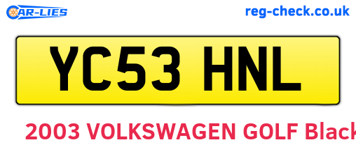 YC53HNL are the vehicle registration plates.