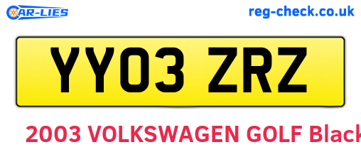 YY03ZRZ are the vehicle registration plates.