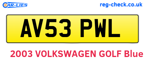 AV53PWL are the vehicle registration plates.