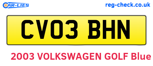 CV03BHN are the vehicle registration plates.