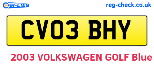 CV03BHY are the vehicle registration plates.