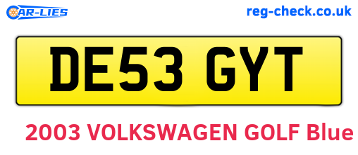 DE53GYT are the vehicle registration plates.