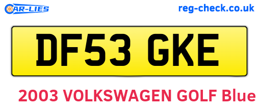 DF53GKE are the vehicle registration plates.