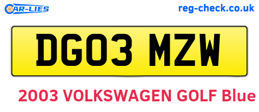 DG03MZW are the vehicle registration plates.