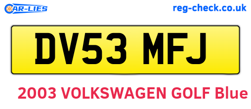 DV53MFJ are the vehicle registration plates.