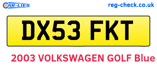 DX53FKT are the vehicle registration plates.