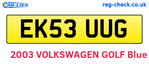 EK53UUG are the vehicle registration plates.