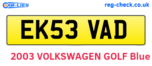 EK53VAD are the vehicle registration plates.