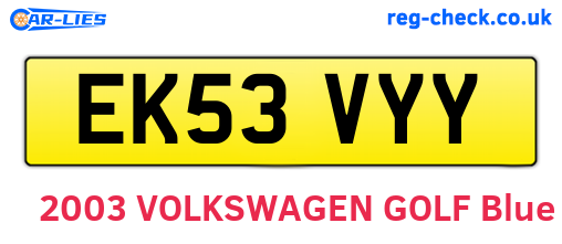 EK53VYY are the vehicle registration plates.