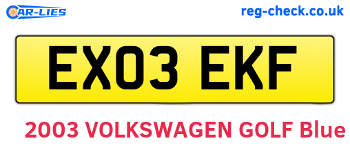 EX03EKF are the vehicle registration plates.