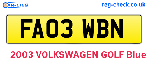 FA03WBN are the vehicle registration plates.