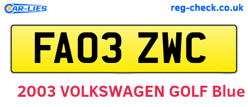 FA03ZWC are the vehicle registration plates.