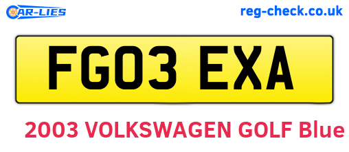 FG03EXA are the vehicle registration plates.
