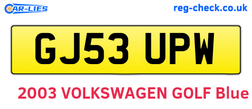 GJ53UPW are the vehicle registration plates.