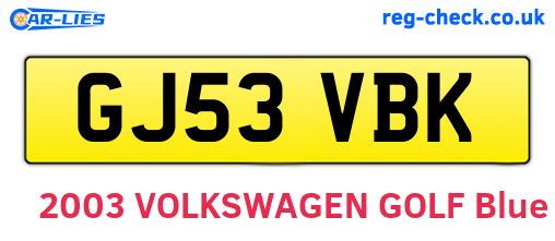 GJ53VBK are the vehicle registration plates.