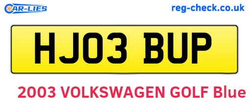 HJ03BUP are the vehicle registration plates.