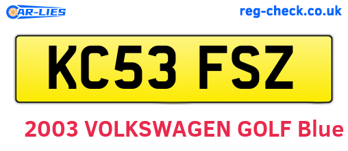 KC53FSZ are the vehicle registration plates.