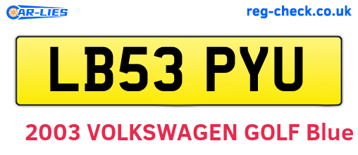 LB53PYU are the vehicle registration plates.